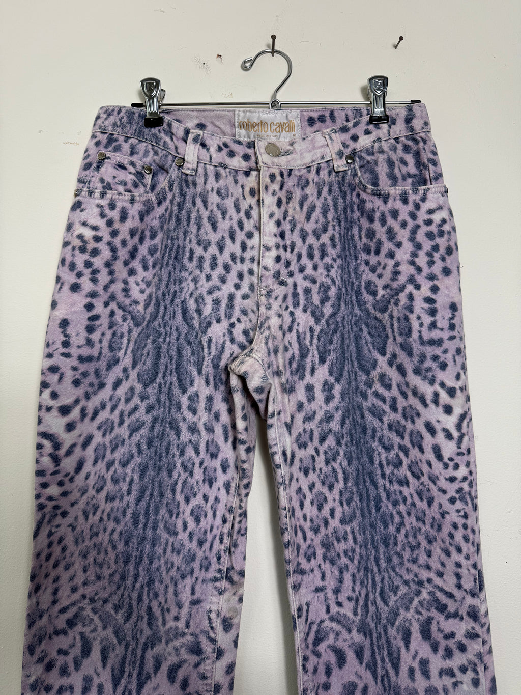 Roberto Cavalli Spring 2000 Purple Leopard Print Jeans XS