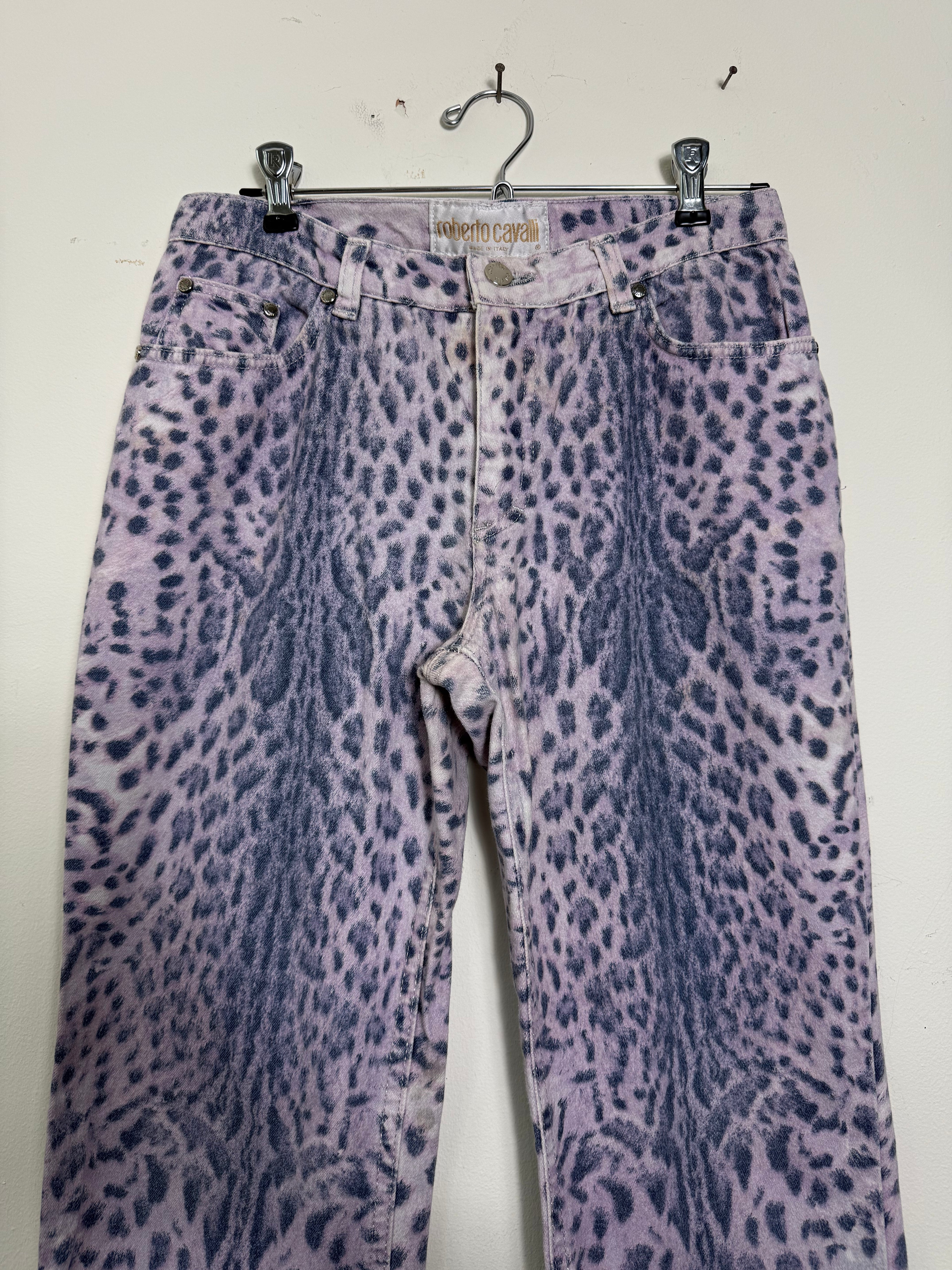 Roberto Cavalli Spring 2000 Purple Leopard Print Jeans XS