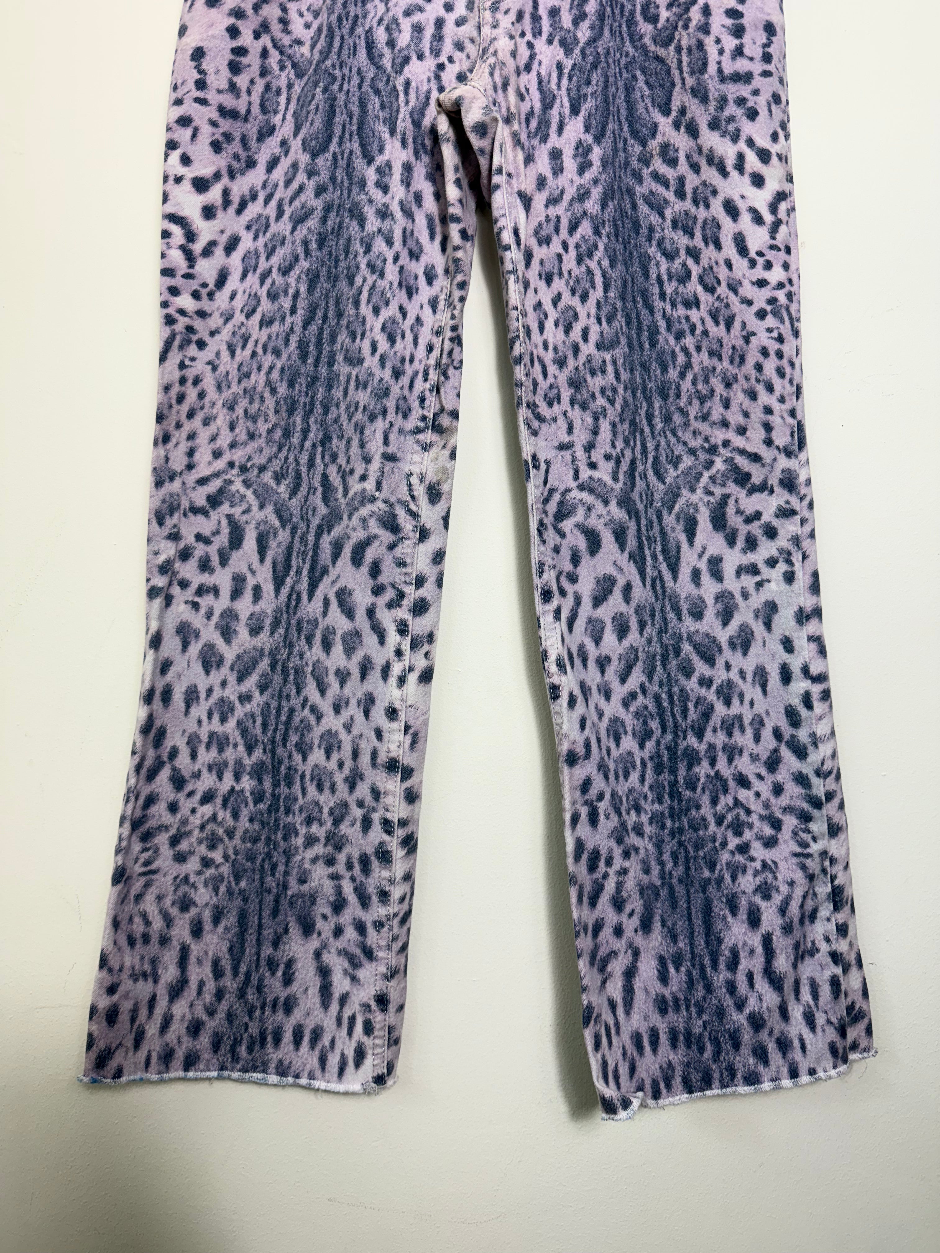 Roberto Cavalli Spring 2000 Purple Leopard Print Jeans XS