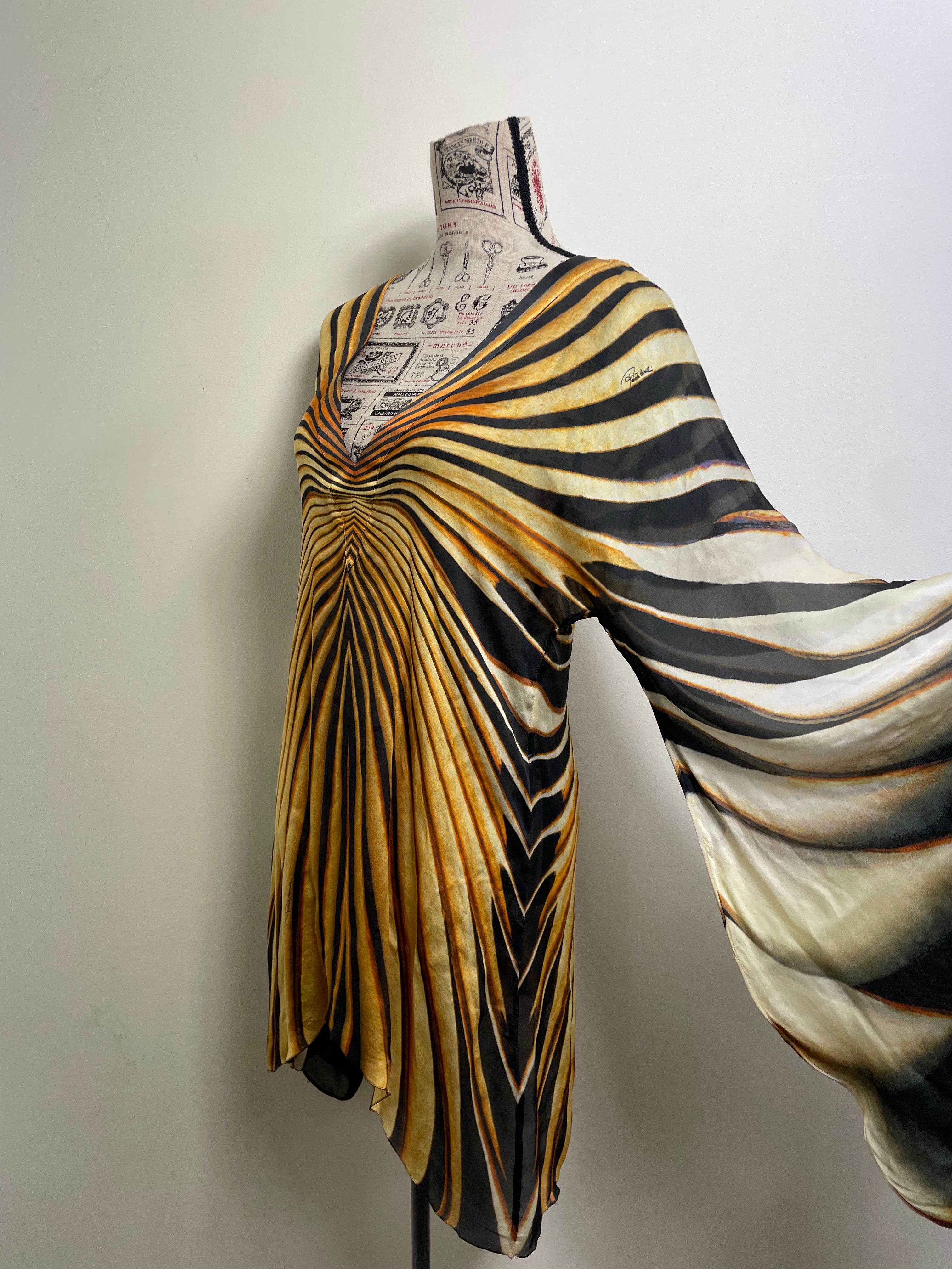 Roberto Cavalli Spring 2007 Rare Flared Sleeves Sun Ray Mini Dress