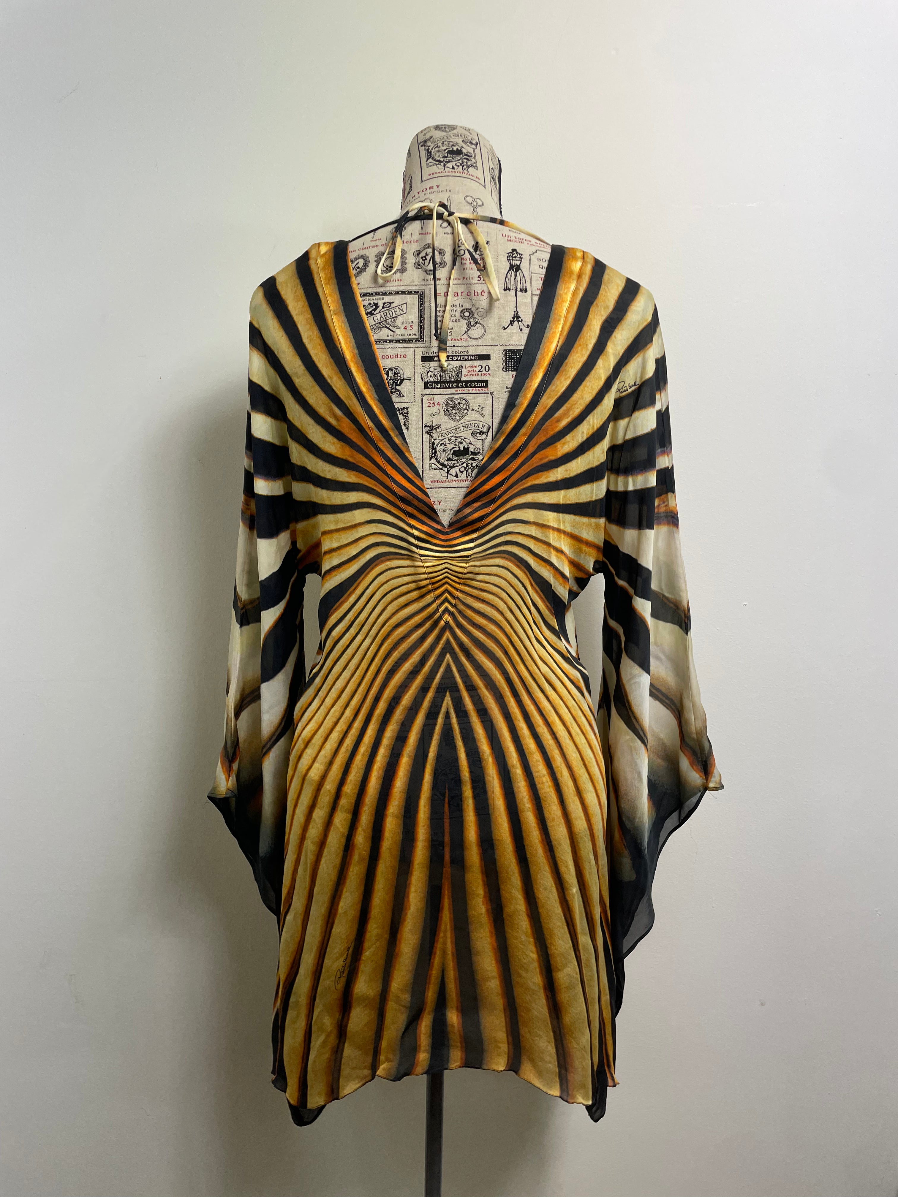 Roberto Cavalli Spring 2007 Rare Flared Sleeves Sun Ray Mini Dress