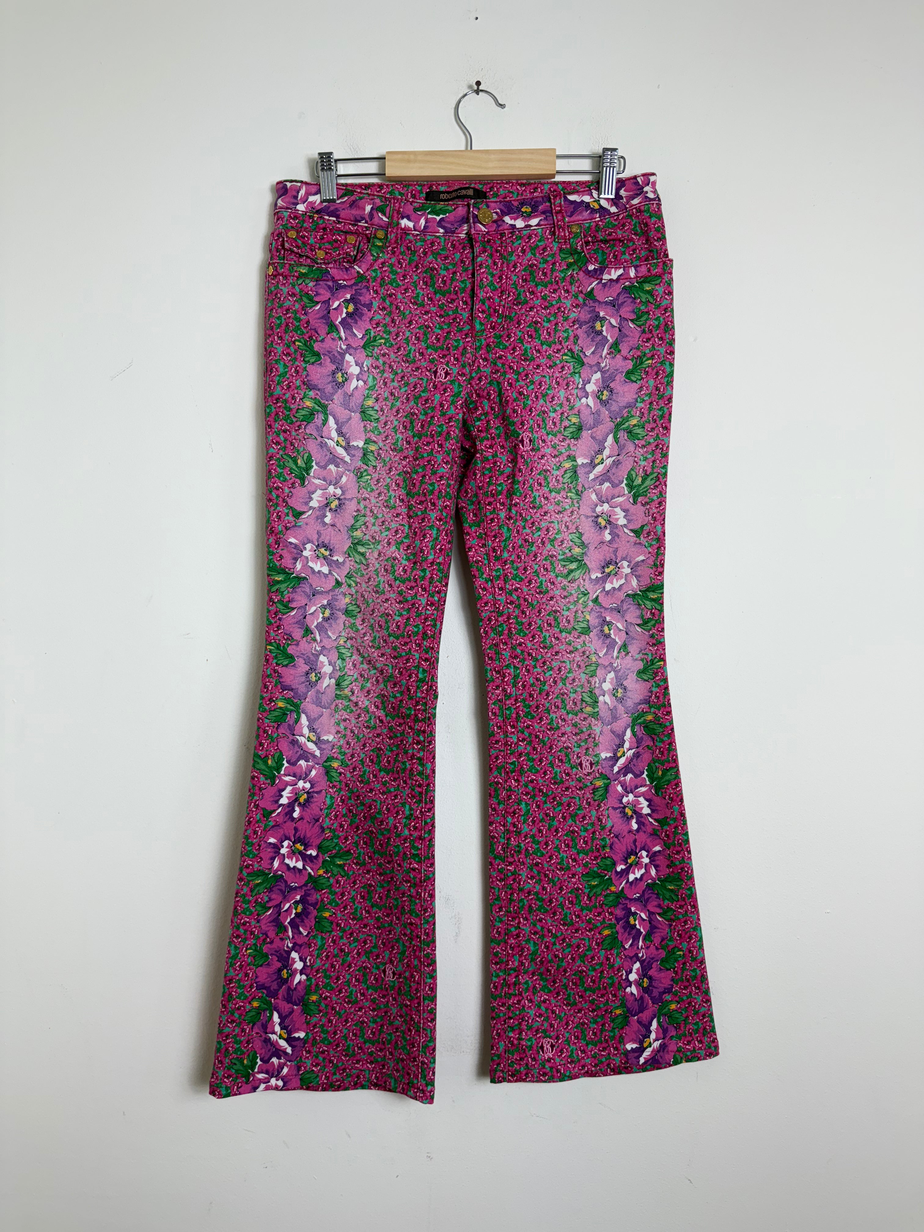 Roberto Cavalli Vintage Pink Floral Flared Jeans
