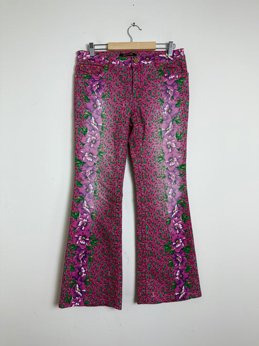 Roberto Cavalli Vintage Pink Floral Flared Jeans