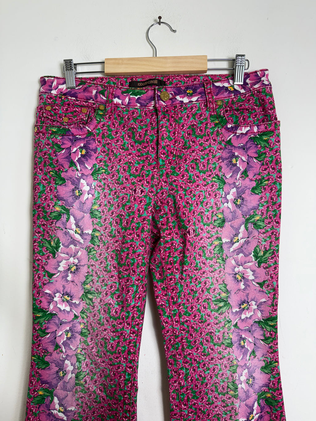 Roberto Cavalli Vintage Pink Floral Flared Jeans