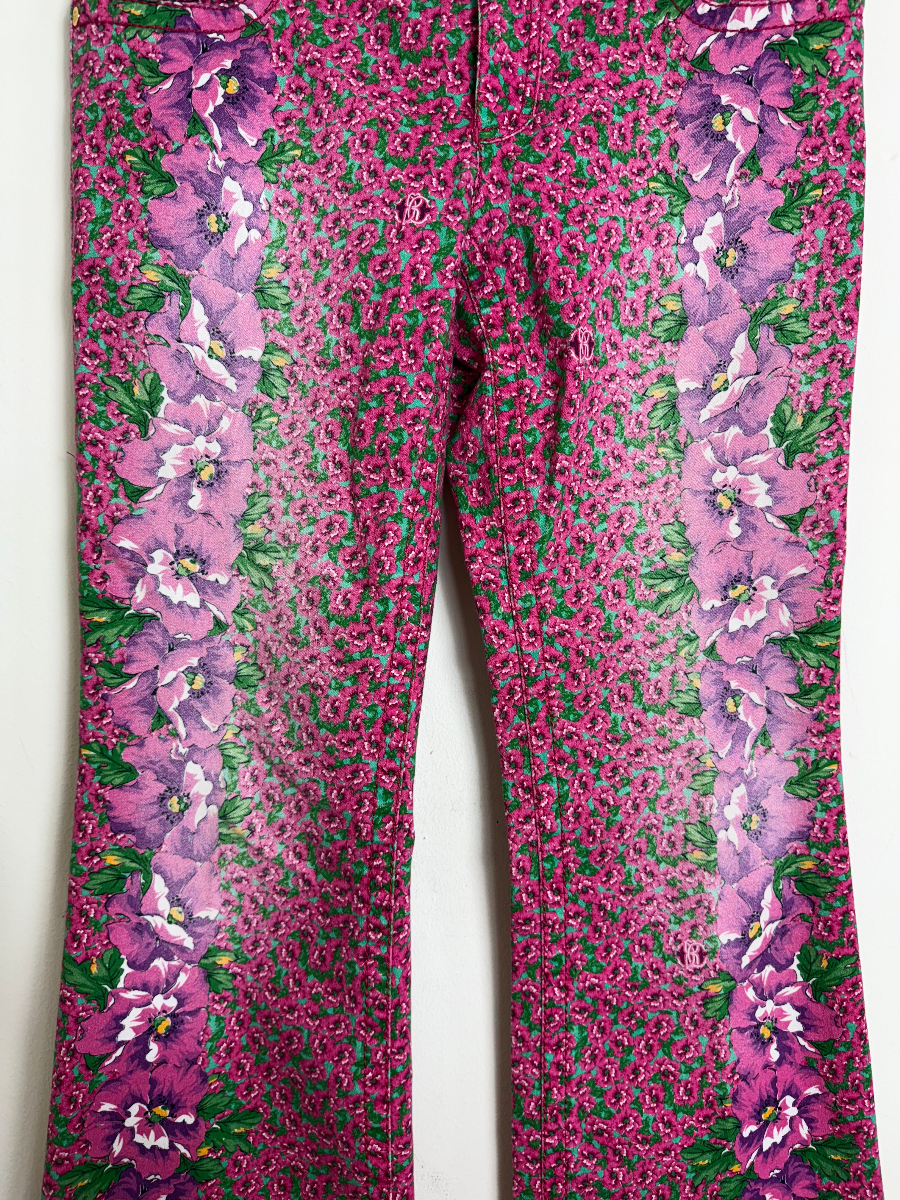 Roberto Cavalli Vintage Pink Floral Flared Jeans