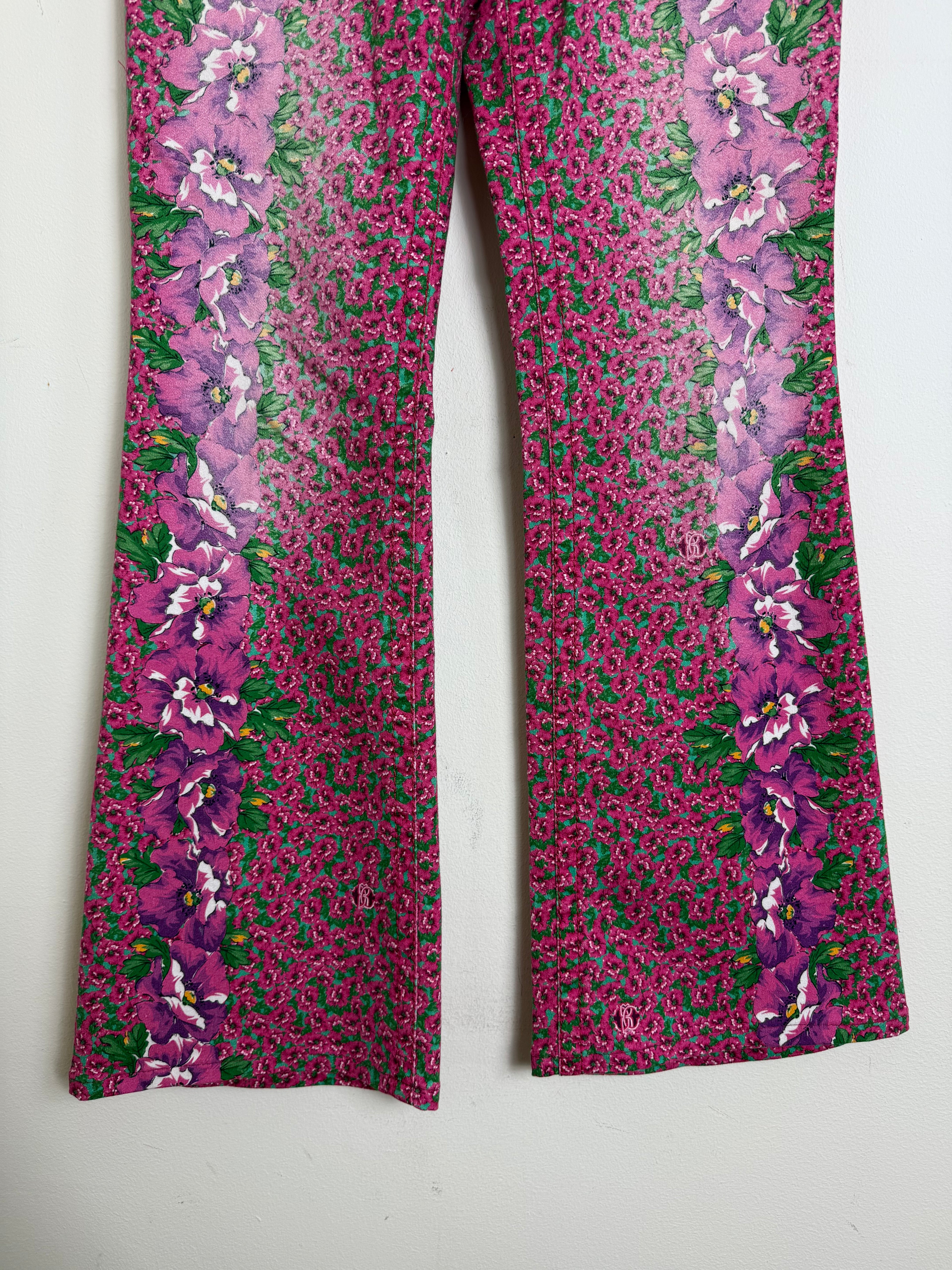 Roberto Cavalli Vintage Pink Floral Flared Jeans
