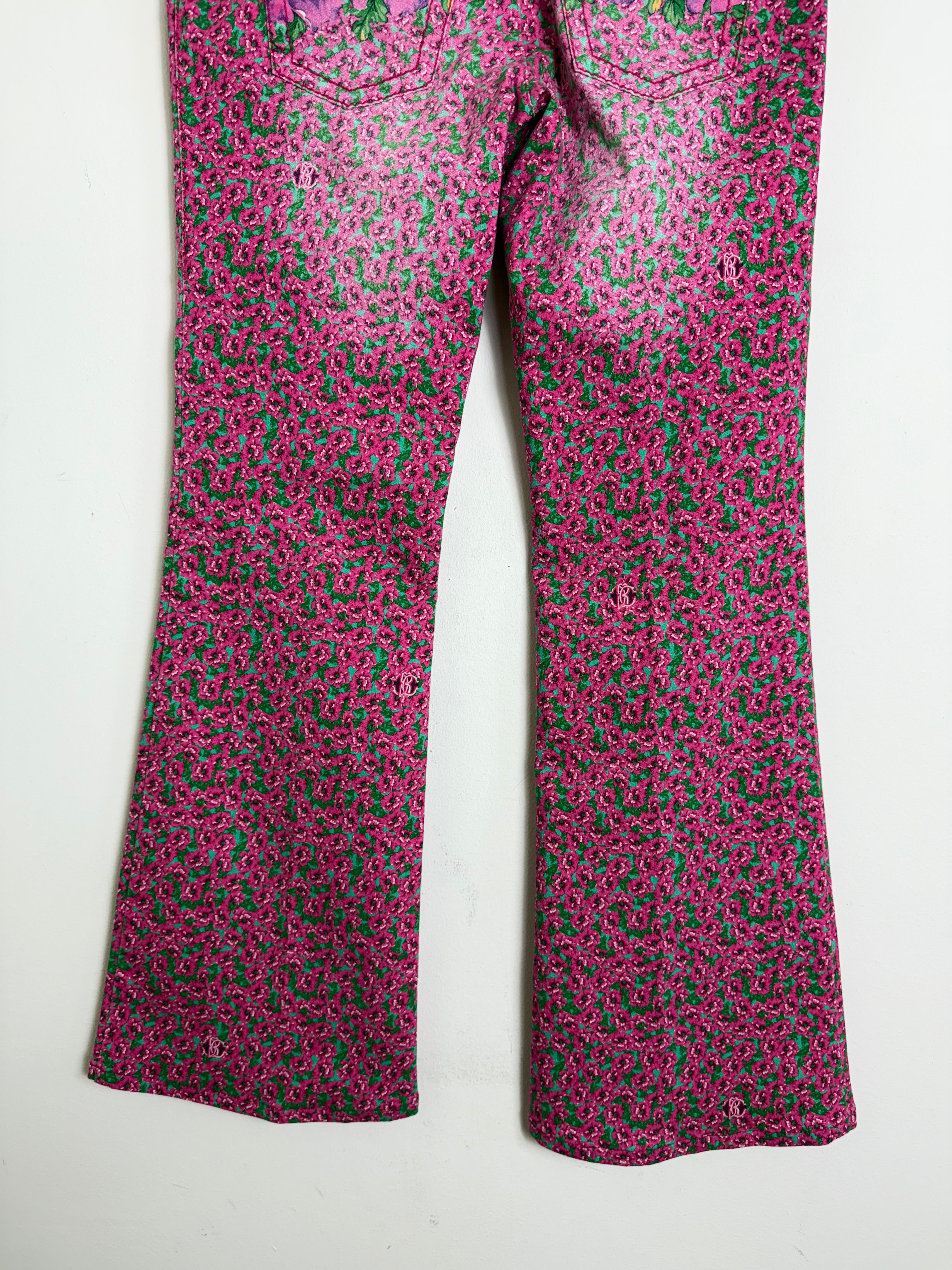 Roberto Cavalli Vintage Pink Floral Flared Jeans
