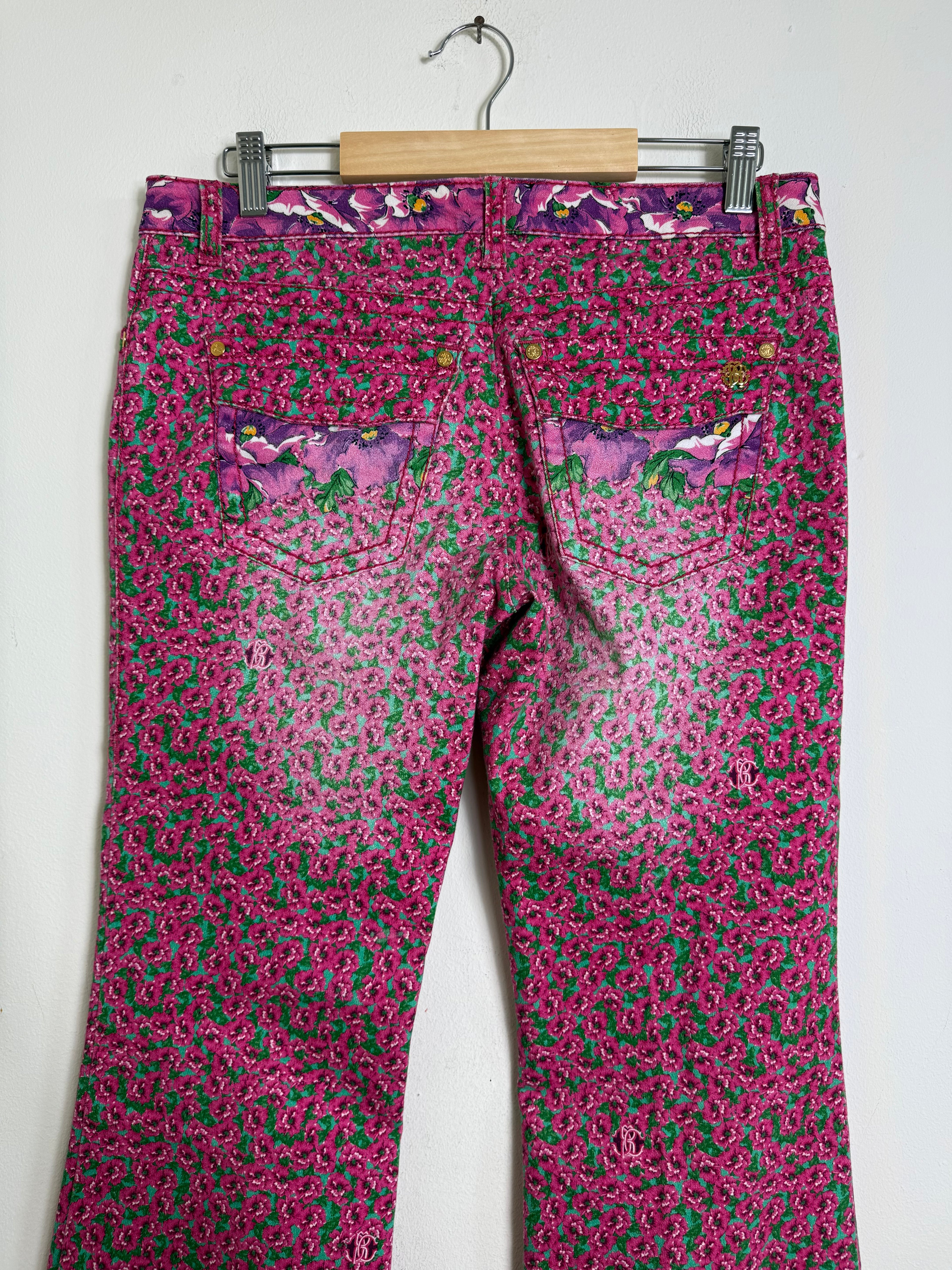 Roberto Cavalli Vintage Pink Floral Flared Jeans