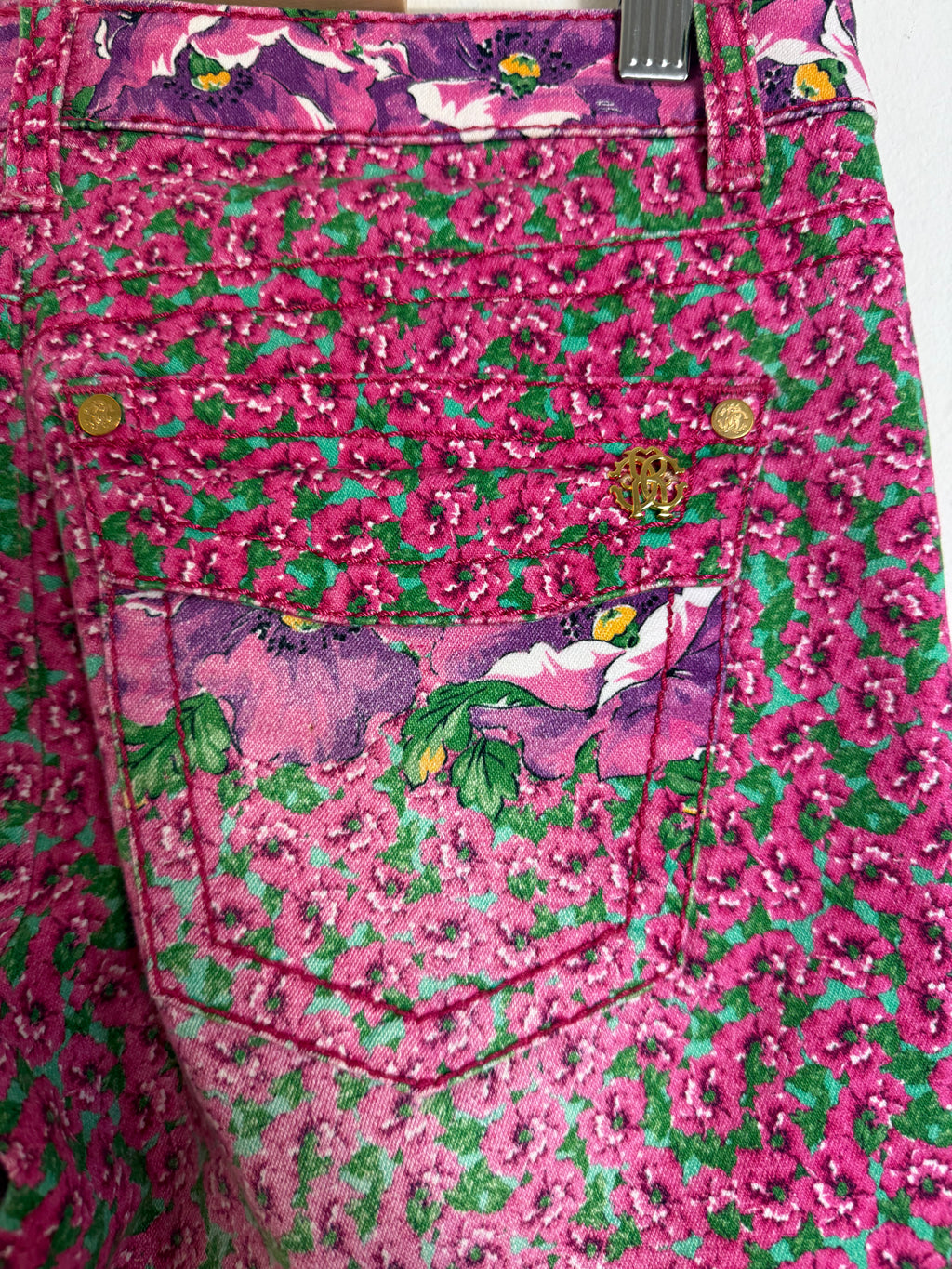 Roberto Cavalli Vintage Pink Floral Flared Jeans