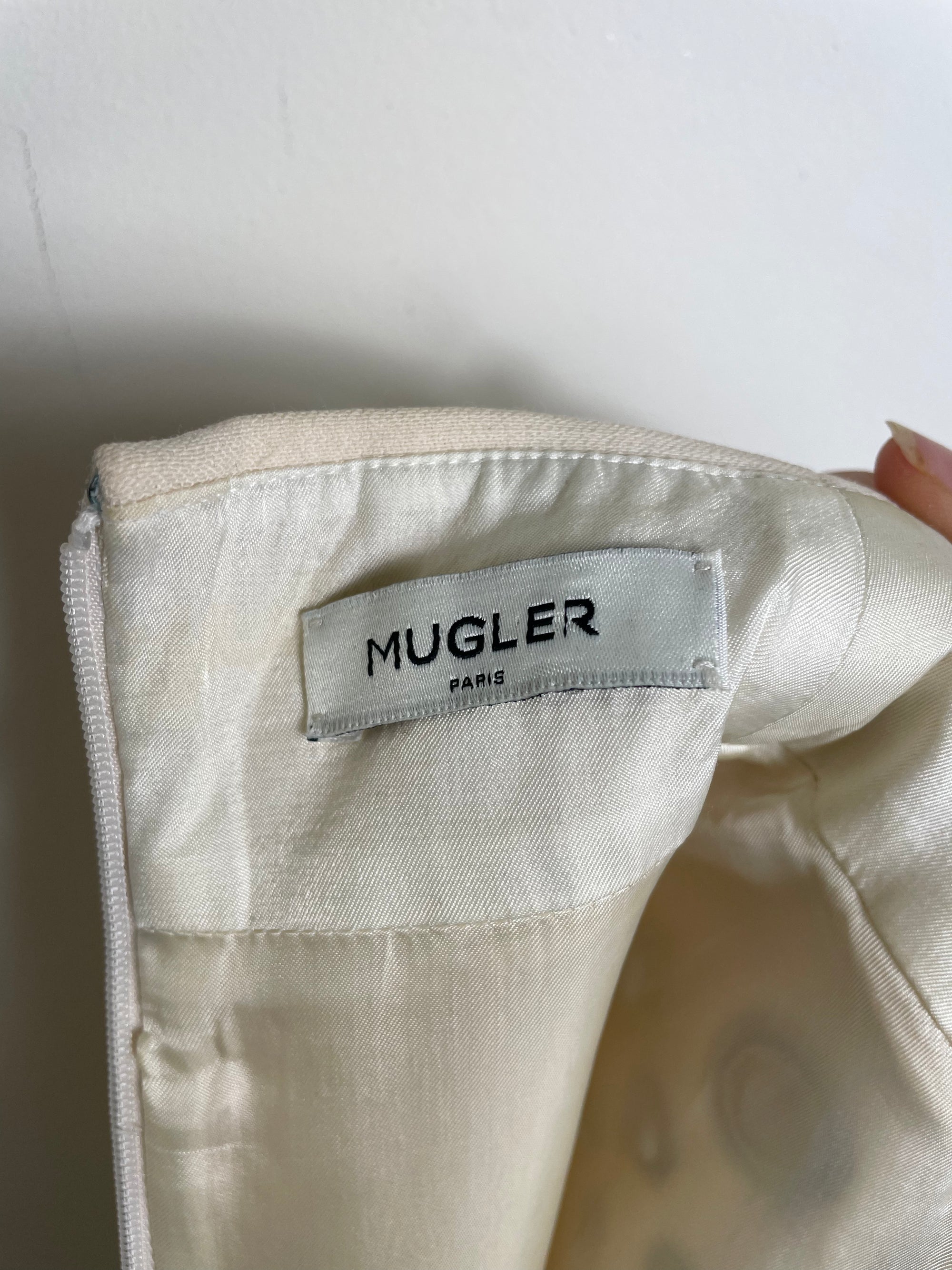 Thierry Mugler 2015 Cream High Neck Grommet Mini Dress