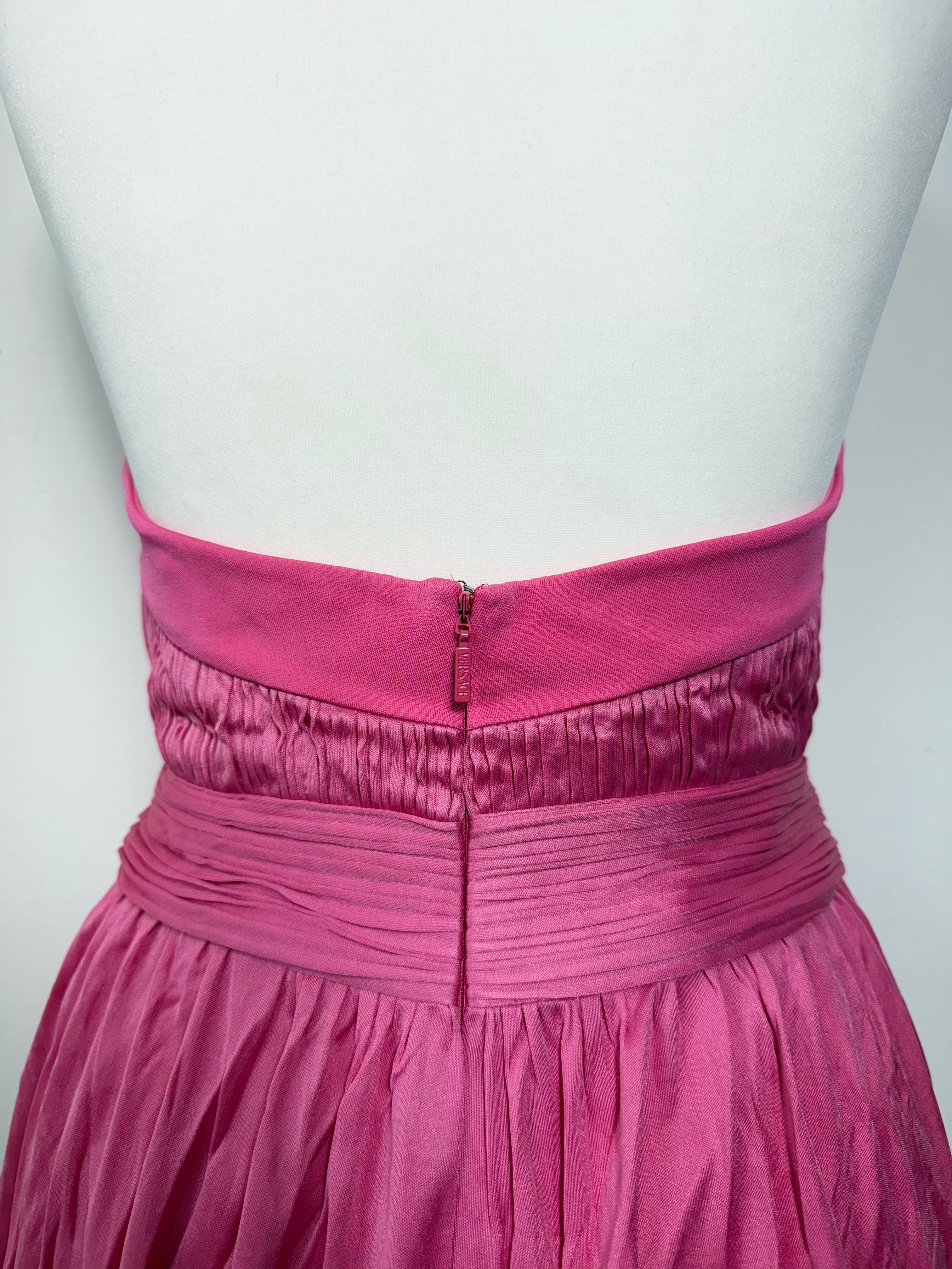 Versace Pink Halterneck Belted Peplum Top
