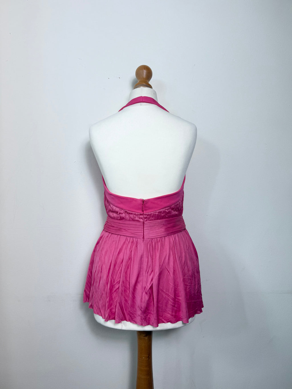 Versace Pink Halterneck Belted Peplum Top