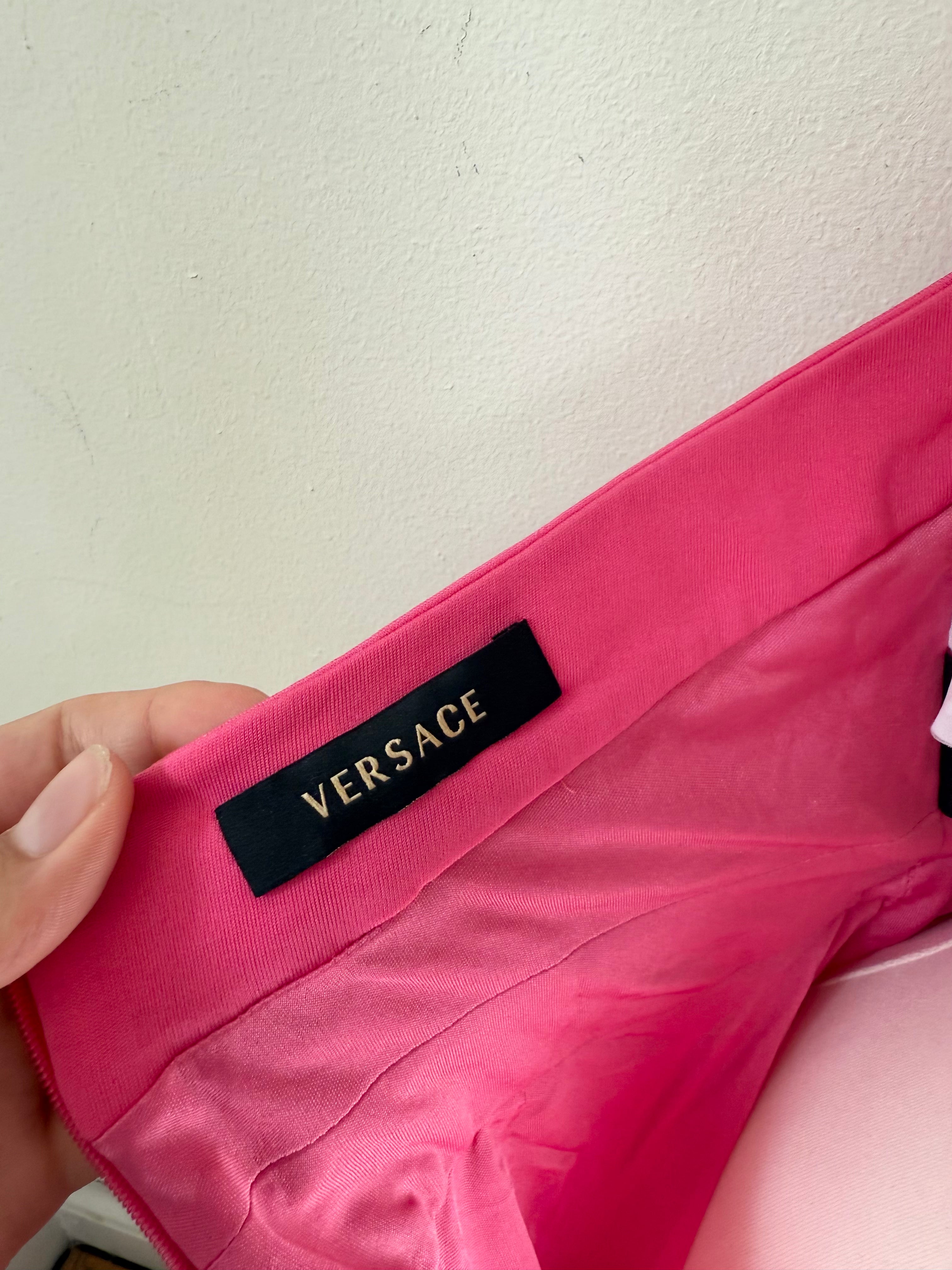 Versace Pink Halterneck Belted Peplum Top