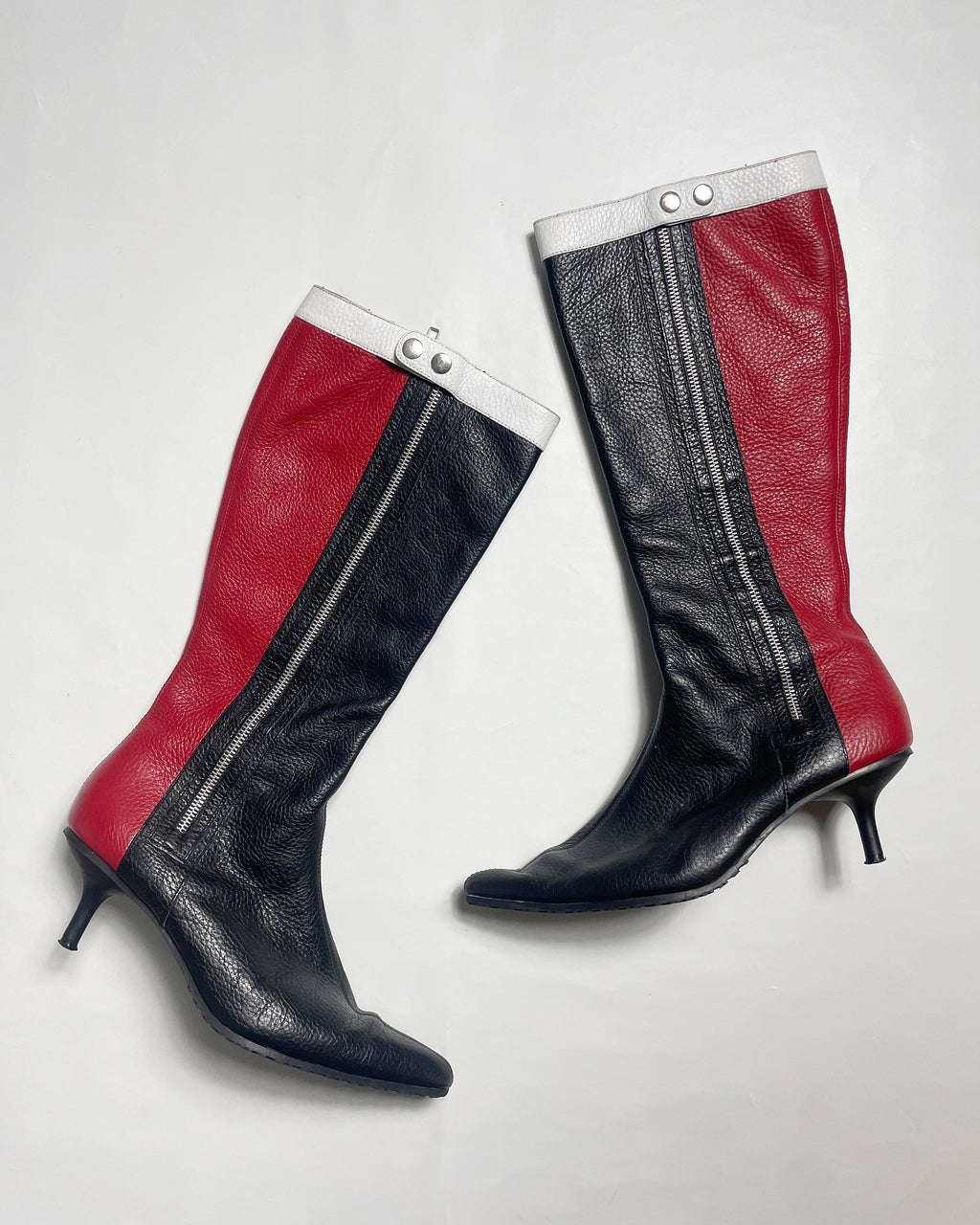 Vintage Knee High Kitten Heel Moto Biker Boots