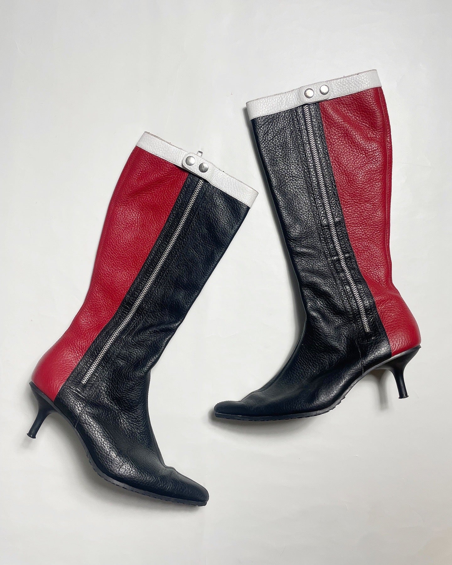 Vintage Knee High Kitten Heel Moto Biker Boots