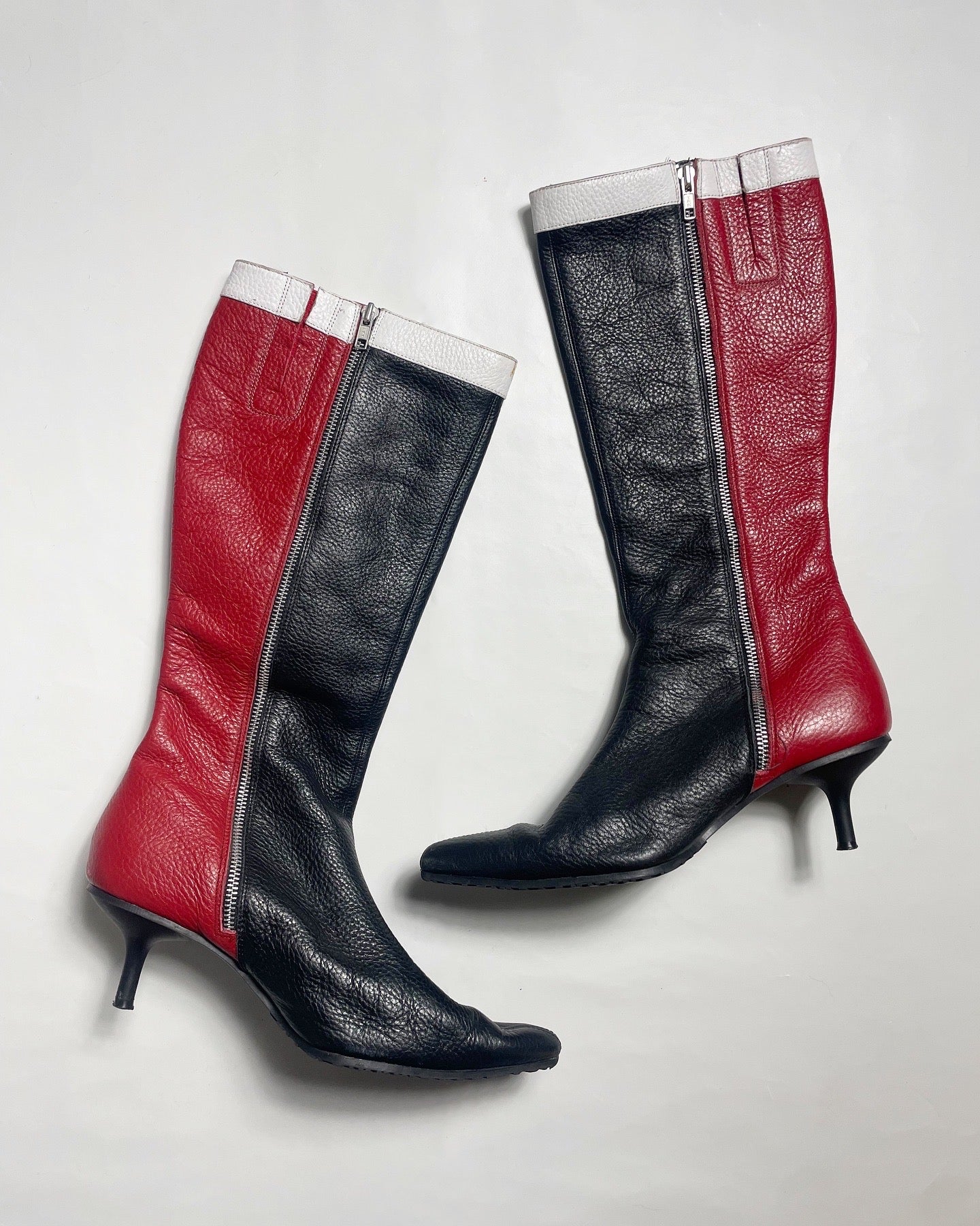 Vintage Knee High Kitten Heel Moto Biker Boots