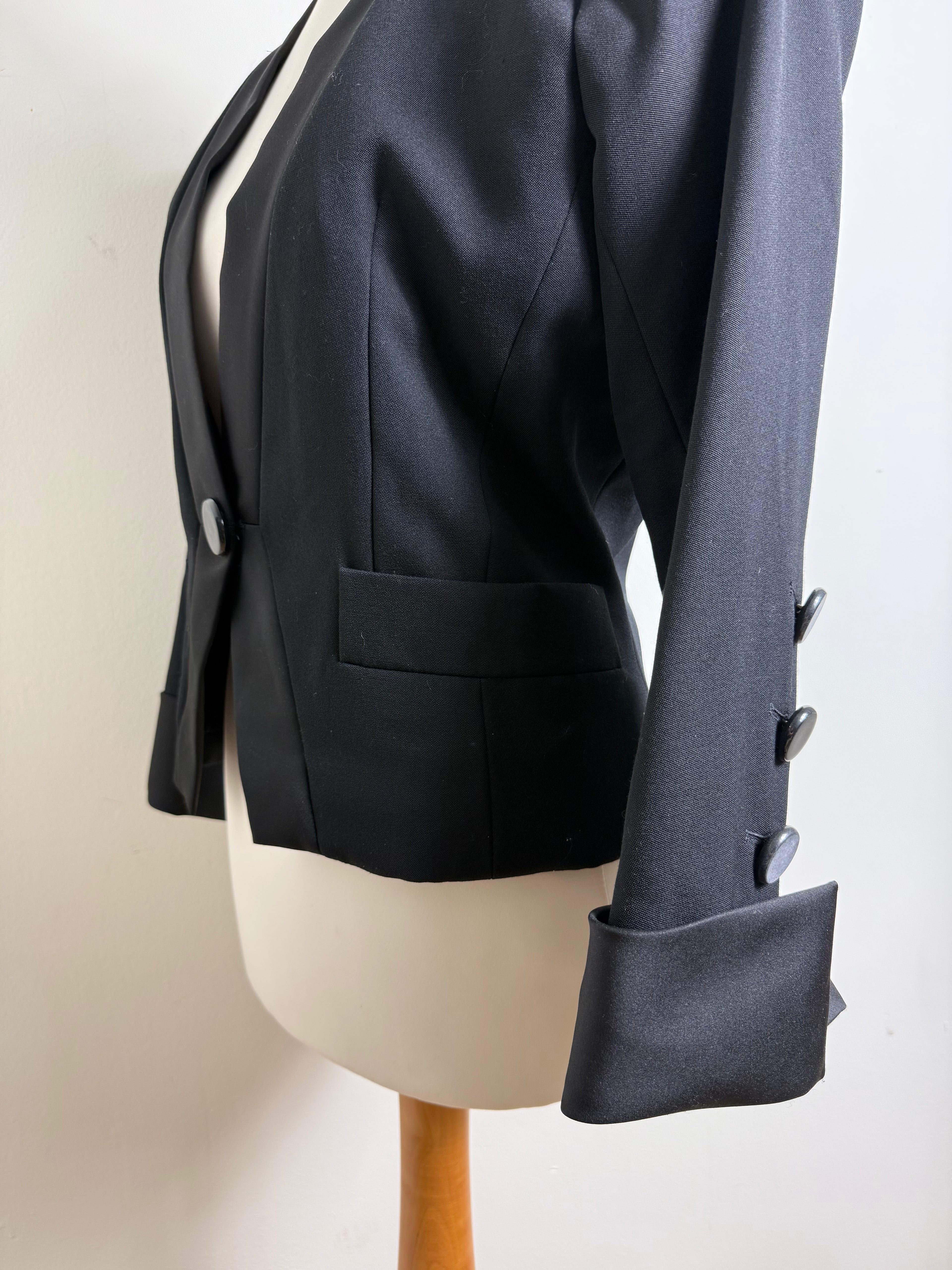 Yves Saint Laurent 1980s Cropped Black Fitted Blazer