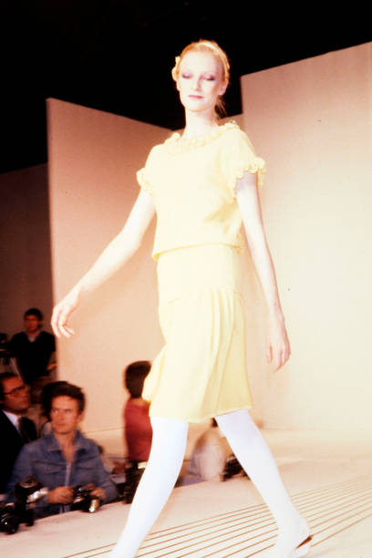Chloé Spring 1981 Custard Silk Ruffle Dress by Karl Lagerfeld